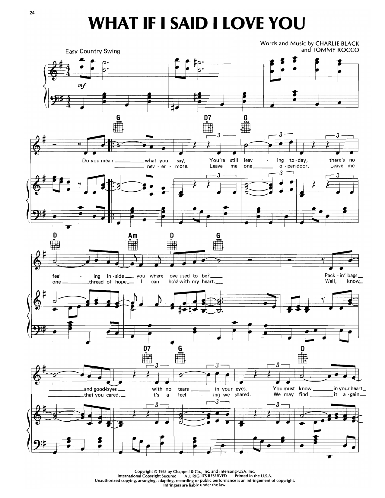 Learn to play Marty Robbins What If I Said I Love You sheet music for Piano, Vocal & Guitar Chords (Right-Hand Melody) in minutes. Price: 7.8900$ Marty Robbins What If I Said I Love You sheet music notes and chords arranged for Piano, Vocal & Guitar Chords (Right-Hand Melody)