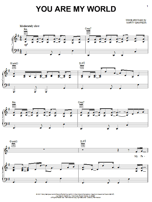 Marty Sampson You Are My World sheet music notes and chords arranged for Piano, Vocal & Guitar Chords (Right-Hand Melody)