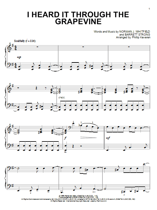 Learn to play Marvin Gaye I Heard It Through The Grapevine sheet music for Piano Solo in minutes. Price: 7.8900$ Marvin Gaye I Heard It Through The Grapevine sheet music notes and chords arranged for Piano Solo