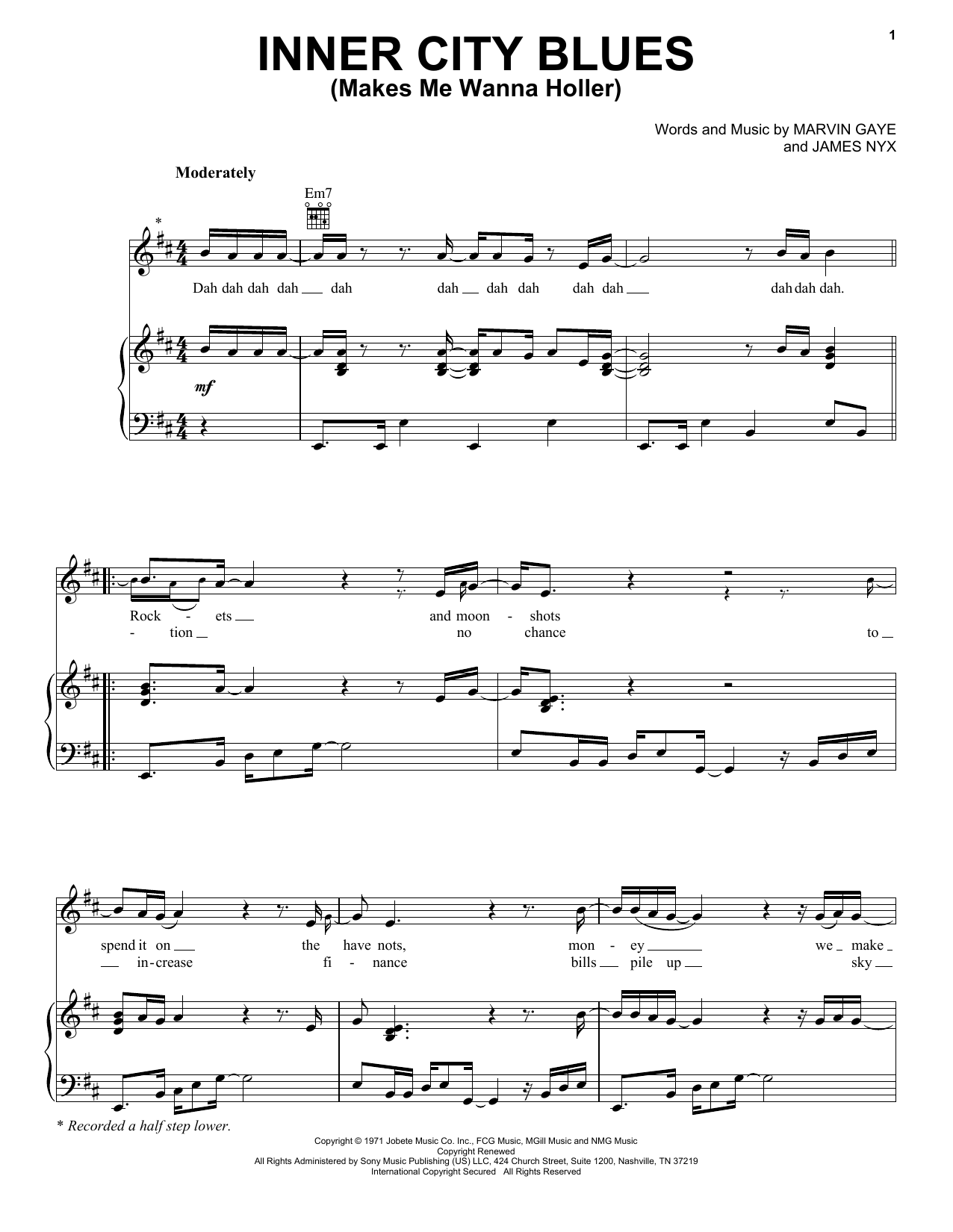 Marvin Gaye Inner City Blues (Make Me Wanna Holler) sheet music notes and chords. Download Printable PDF.