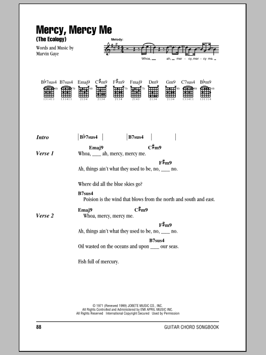 Marvin Gaye Mercy, Mercy Me (The Ecology) sheet music notes and chords. Download Printable PDF.