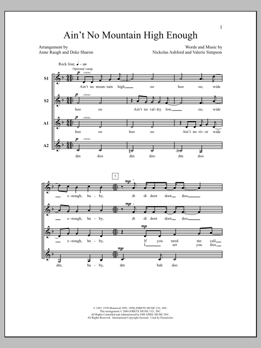 Deke Sharon Ain't No Mountain High Enough sheet music notes and chords. Download Printable PDF.