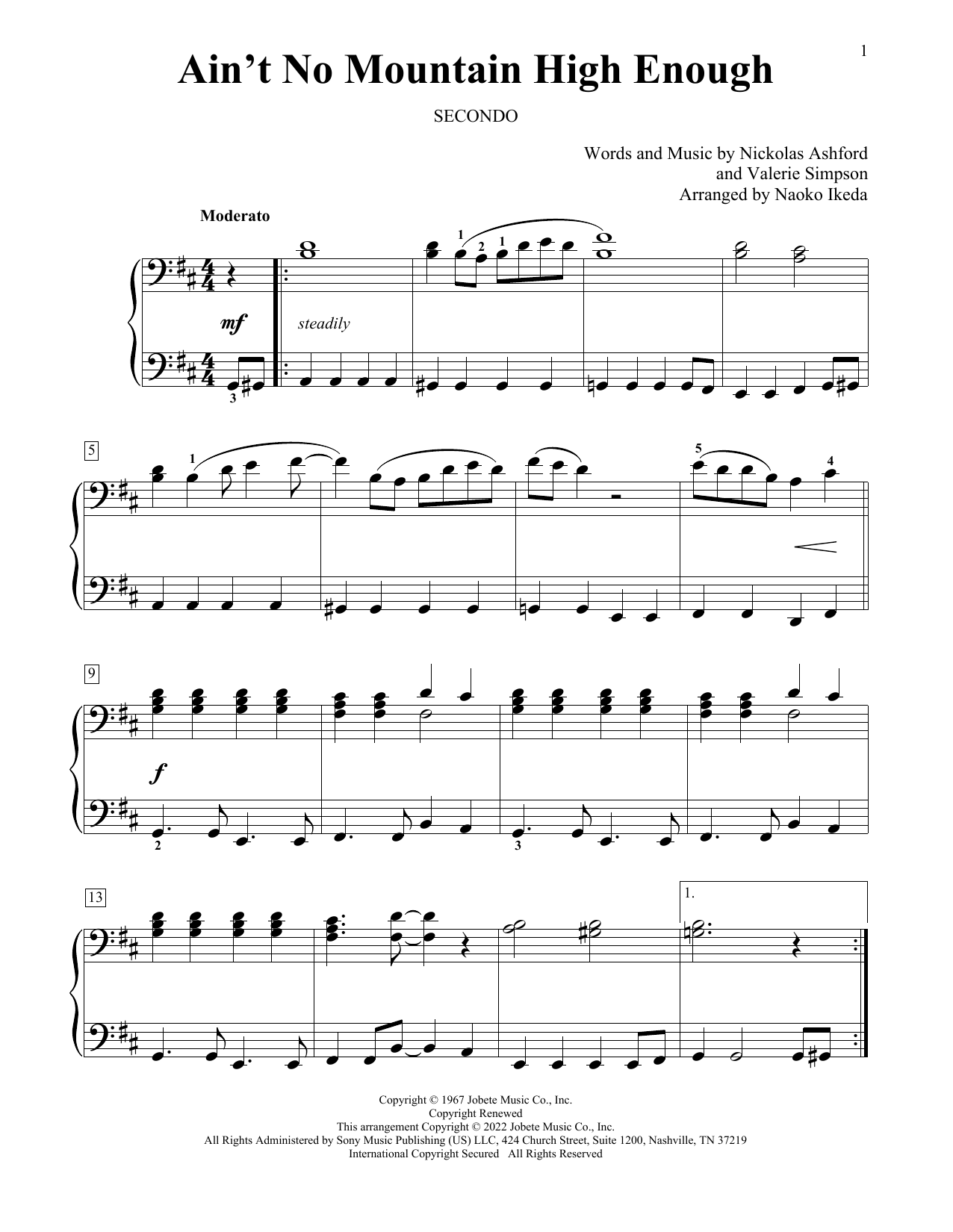 Learn to play Marvin Gaye & Tammi Terrell Ain't No Mountain High Enough (arr. Naoko Ikeda) sheet music for Piano Duet in minutes. Price: 7.8900$ Marvin Gaye & Tammi Terrell Ain't No Mountain High Enough (arr. Naoko Ikeda) sheet music notes and chords arranged for Piano Duet