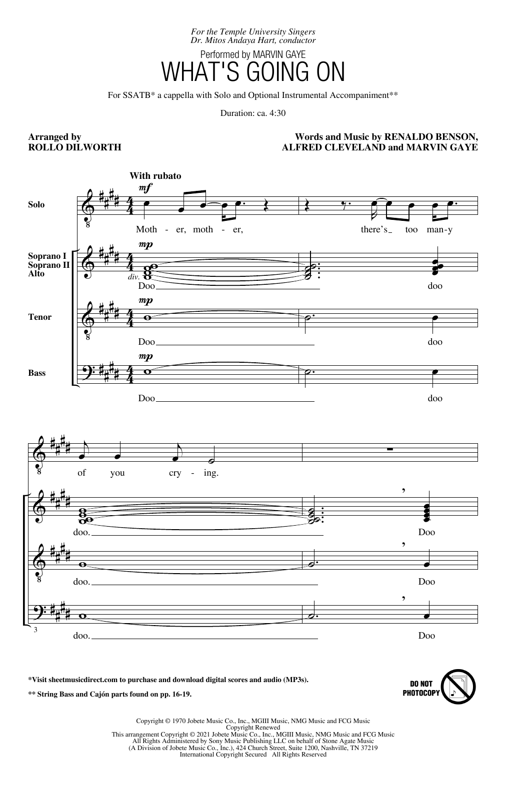 Marvin Gaye What's Going On (arr. Rollo Dilworth) sheet music notes and chords. Download Printable PDF.