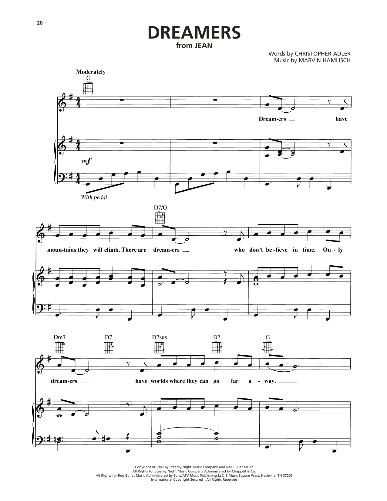 Learn to play Marvin Hamlisch Dreamers (from Jean) sheet music for Piano, Vocal & Guitar Chords (Right-Hand Melody) in minutes. Price: 7.8900$ Marvin Hamlisch Dreamers (from Jean) sheet music notes and chords arranged for Piano, Vocal & Guitar Chords (Right-Hand Melody)