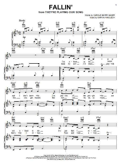 Learn to play Marvin Hamlisch Fallin' sheet music for Piano, Vocal & Guitar Chords (Right-Hand Melody) in minutes. Price: 7.8900$ Marvin Hamlisch Fallin' sheet music notes and chords arranged for Piano, Vocal & Guitar Chords (Right-Hand Melody)