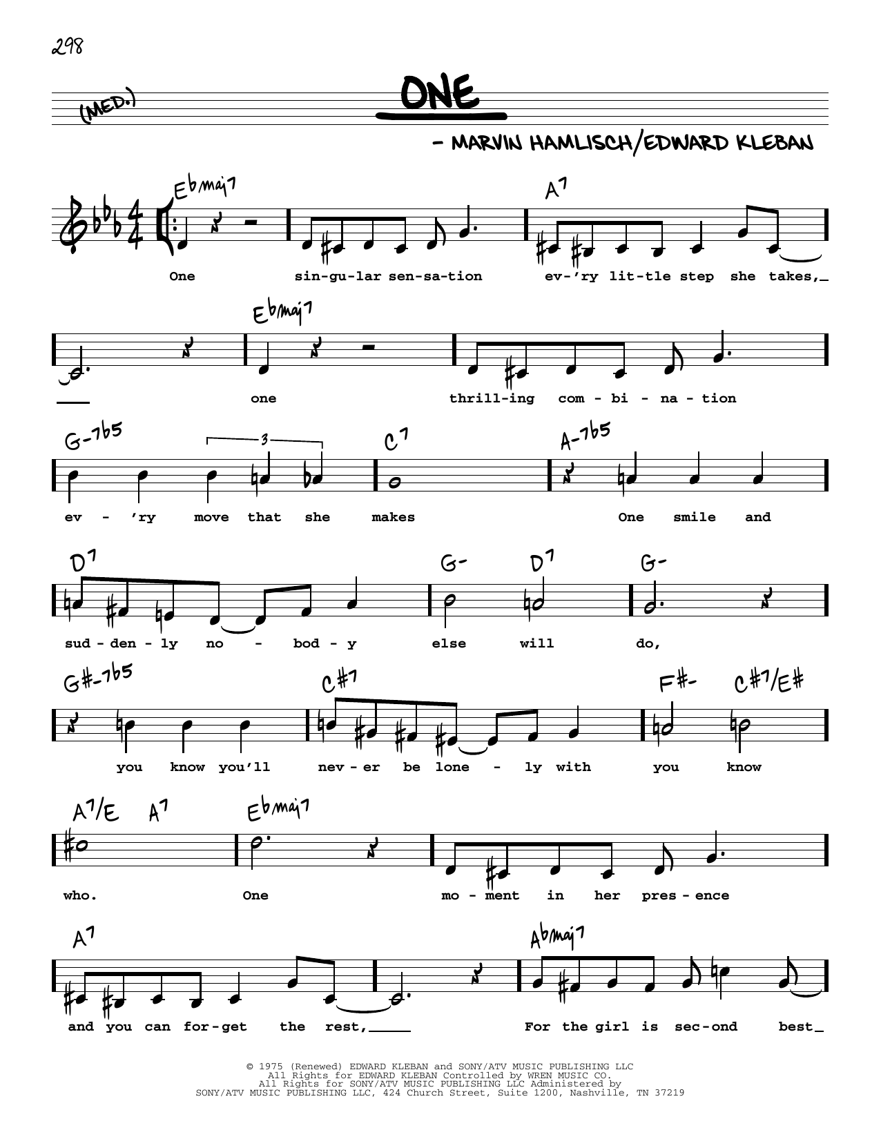 Marvin Hamlisch One (High Voice) (from A Chorus Line) sheet music notes and chords. Download Printable PDF.