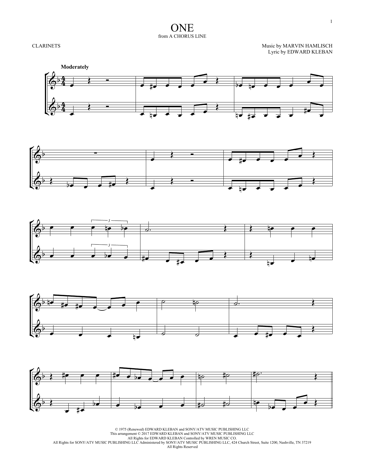 Marvin Hamlisch One sheet music notes and chords. Download Printable PDF.