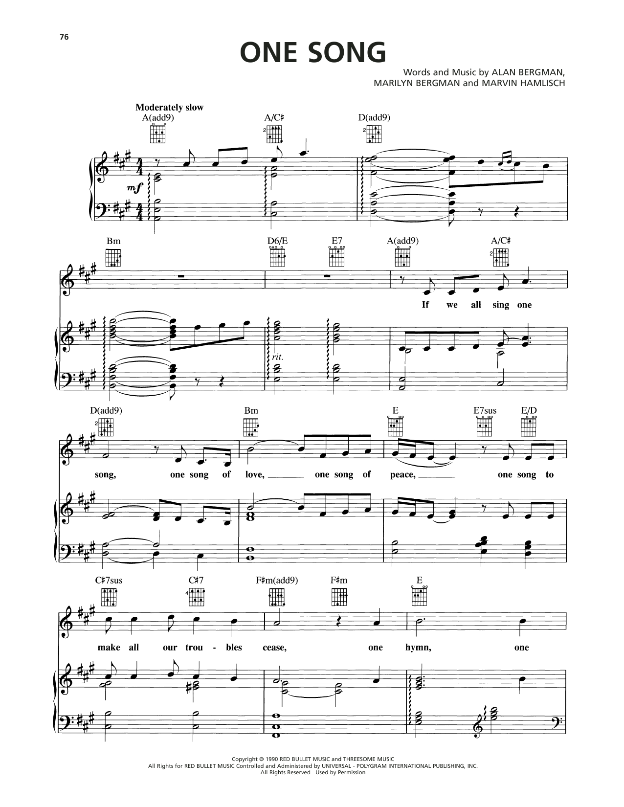 Learn to play Marvin Hamlisch One Song sheet music for Piano, Vocal & Guitar Chords (Right-Hand Melody) in minutes. Price: 7.8900$ Marvin Hamlisch One Song sheet music notes and chords arranged for Piano, Vocal & Guitar Chords (Right-Hand Melody)
