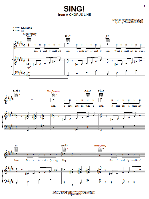 Learn to play Marvin Hamlisch Sing! sheet music for Ukulele in minutes. Price: 5.9900$ Marvin Hamlisch Sing! sheet music notes and chords arranged for Ukulele