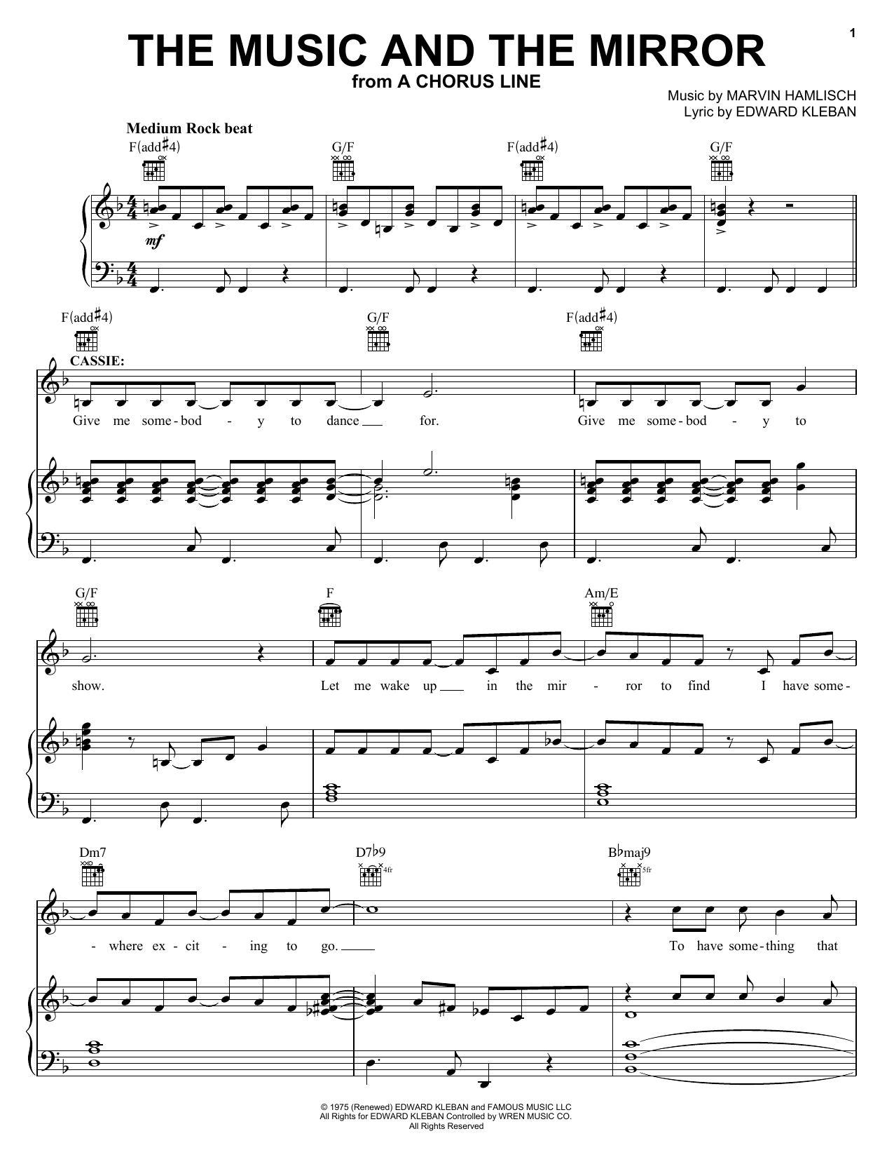 Marvin Hamlisch The Music And The Mirror (from A Chorus Line) sheet music notes and chords. Download Printable PDF.