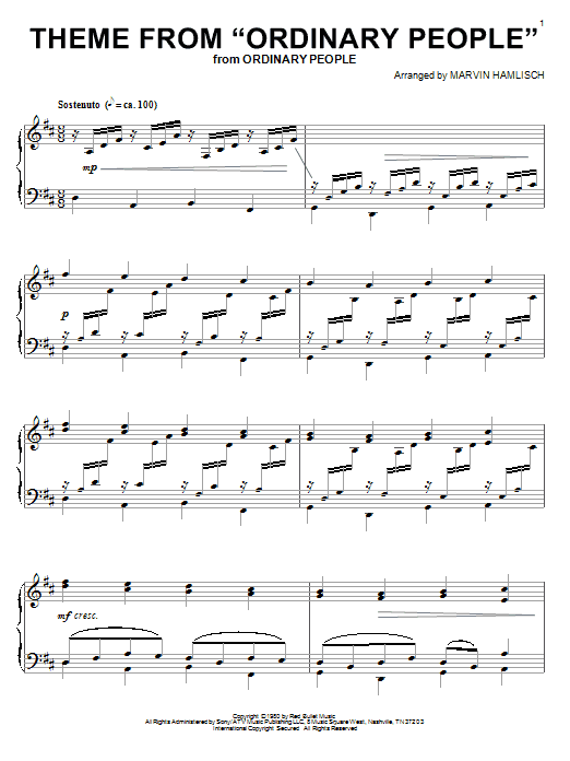 Learn to play Marvin Hamlisch Theme from Ordinary People sheet music for Piano Solo in minutes. Price: 7.8900$ Marvin Hamlisch Theme from Ordinary People sheet music notes and chords arranged for Piano Solo