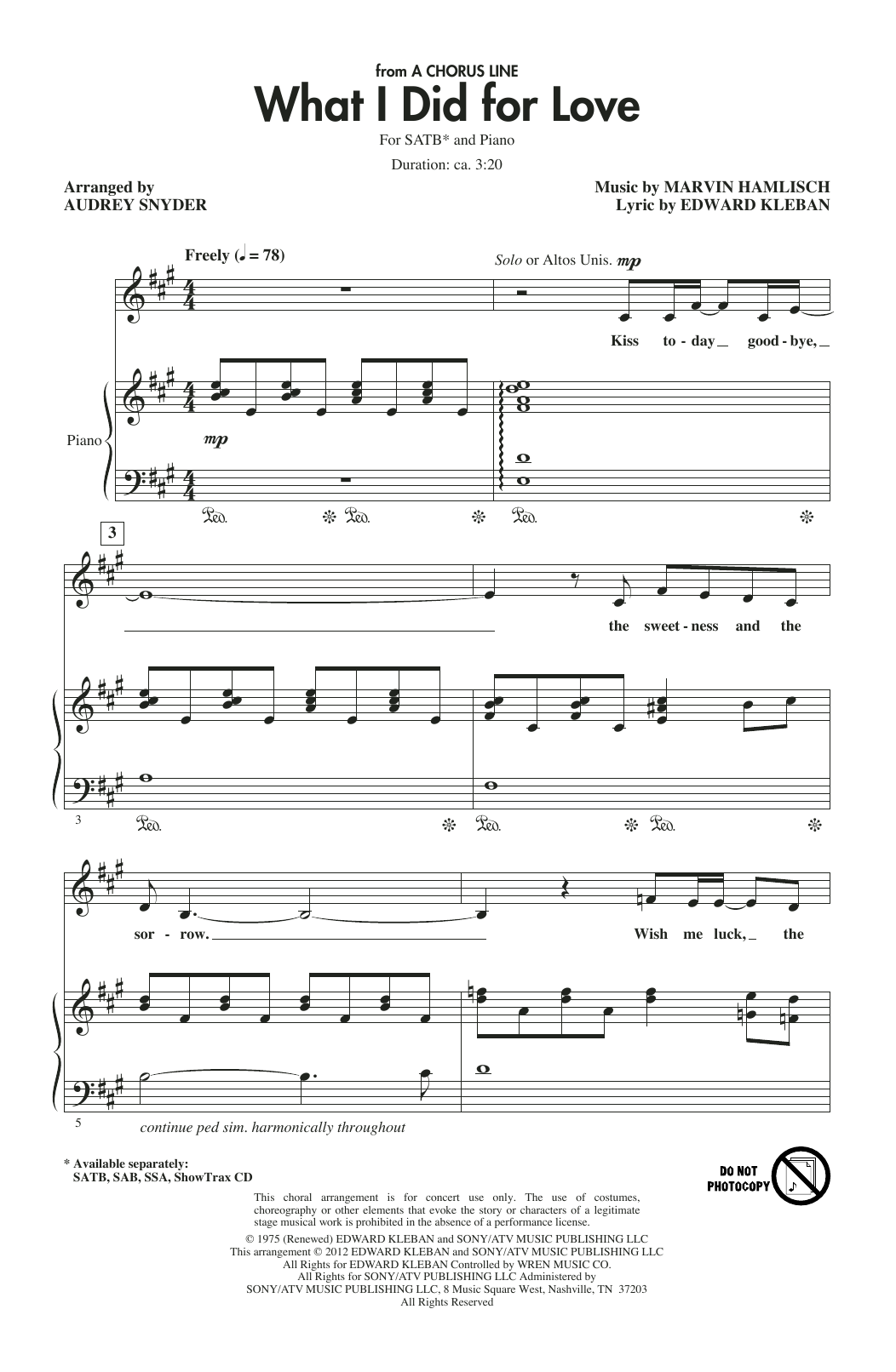 Marvin Hamlisch What I Did For Love (from A Chorus Line) (arr. Audrey Snyder) sheet music notes and chords. Download Printable PDF.