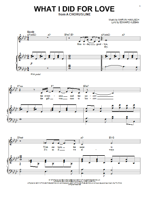 Marvin Hamlisch What I Did For Love (from A Chorus Line) sheet music notes and chords arranged for Piano & Vocal