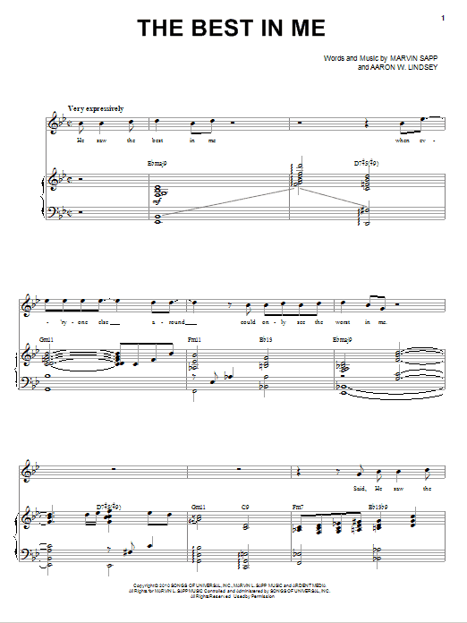 Learn to play Marvin Sapp The Best In Me sheet music for Piano & Vocal in minutes. Price: 7.8900$ Marvin Sapp The Best In Me sheet music notes and chords arranged for Piano & Vocal