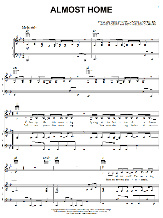 Mary Chapin Carpenter Almost Home sheet music notes and chords. Download Printable PDF.