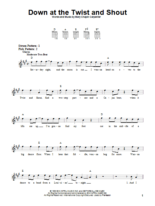 Mary Chapin Carpenter Down At The Twist And Shout sheet music notes and chords. Download Printable PDF.