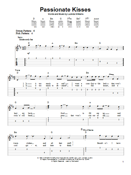 Mary Chapin Carpenter Passionate Kisses sheet music notes and chords. Download Printable PDF.