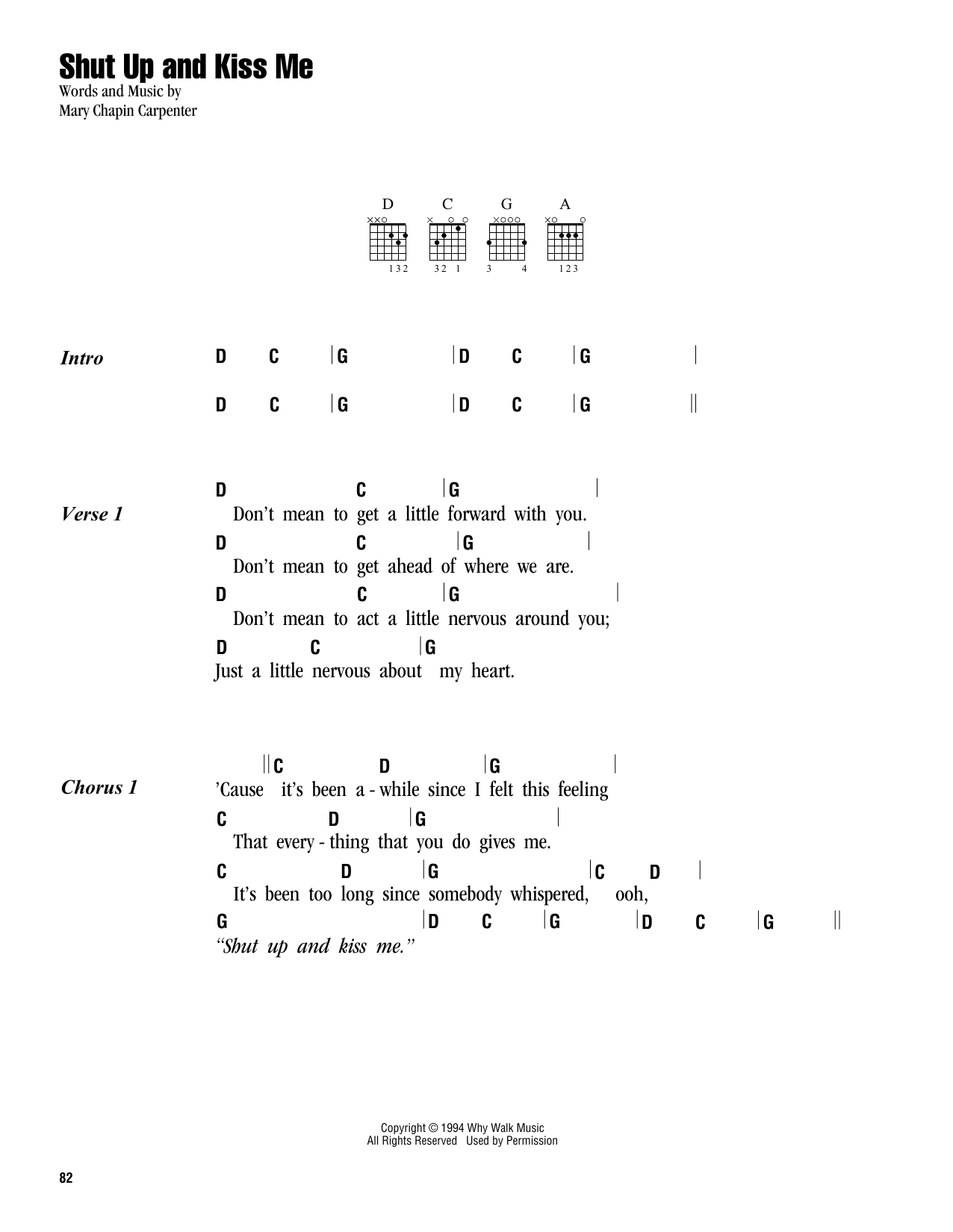 Mary Chapin Carpenter Shut Up And Kiss Me sheet music notes and chords. Download Printable PDF.