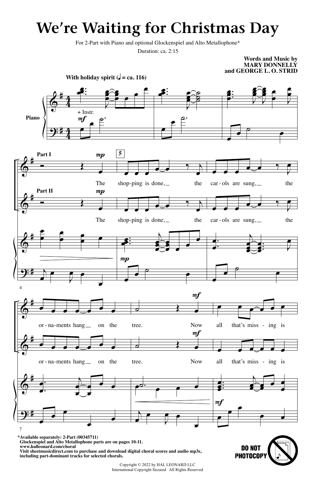 Mary Donnelly and George L.O. Strid We're Waiting For Christmas Day sheet music notes and chords. Download Printable PDF.