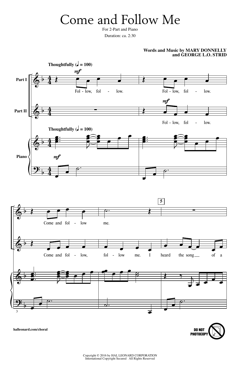 Learn to play Mary Donnelly Come And Follow Me sheet music for 2-Part Choir in minutes. Price: 3.9900$ Mary Donnelly Come And Follow Me sheet music notes and chords arranged for 2-Part Choir