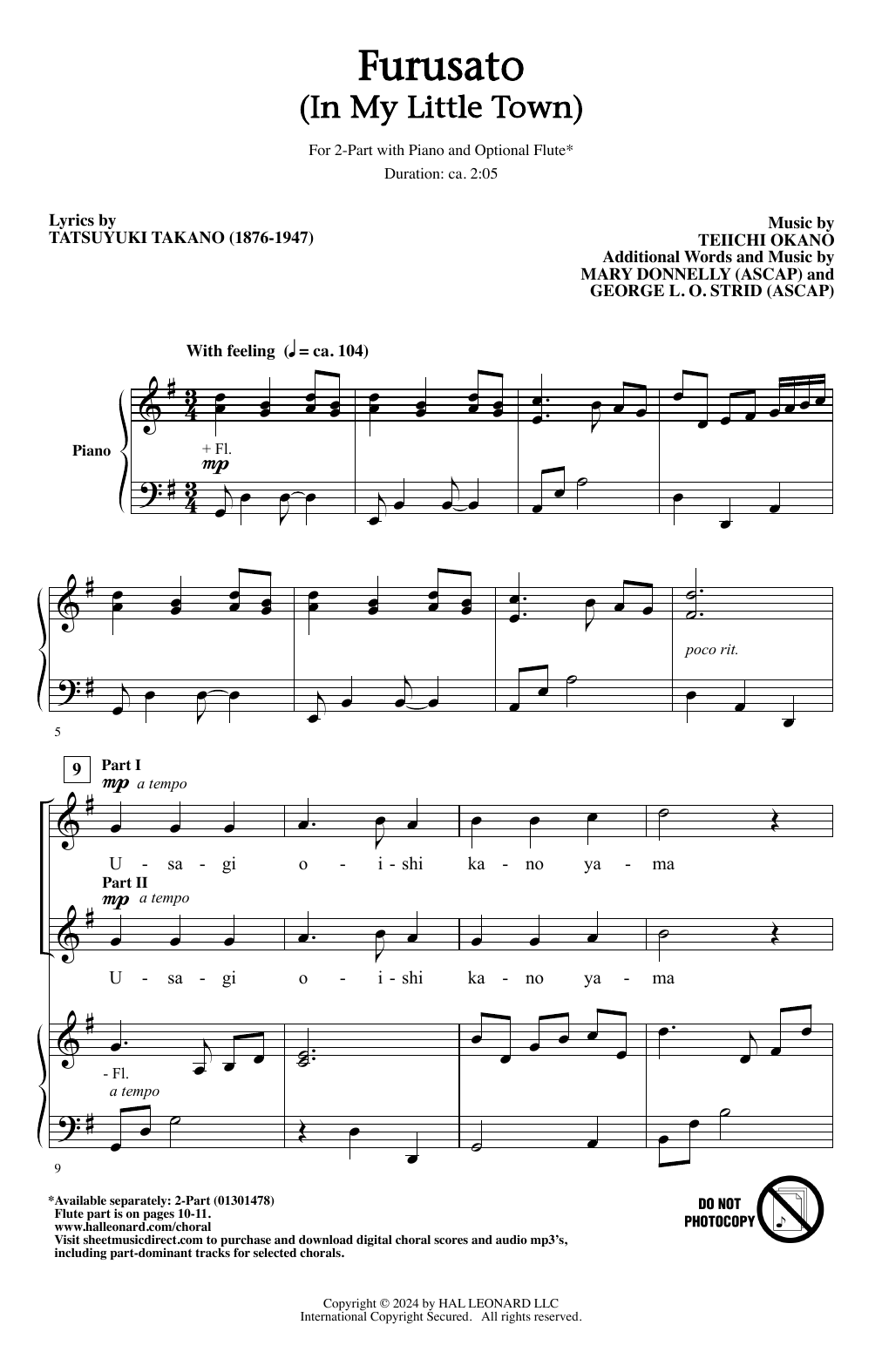 Mary Donnelly & George L.O. Strid Furusato (In My Little Town) sheet music notes and chords. Download Printable PDF.