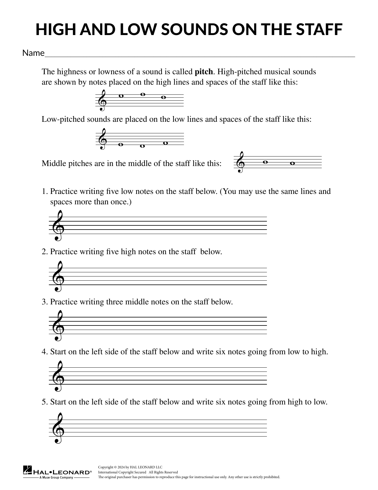 Mary Donelly Low and High Sounds on the Staff sheet music notes and chords. Download Printable PDF.