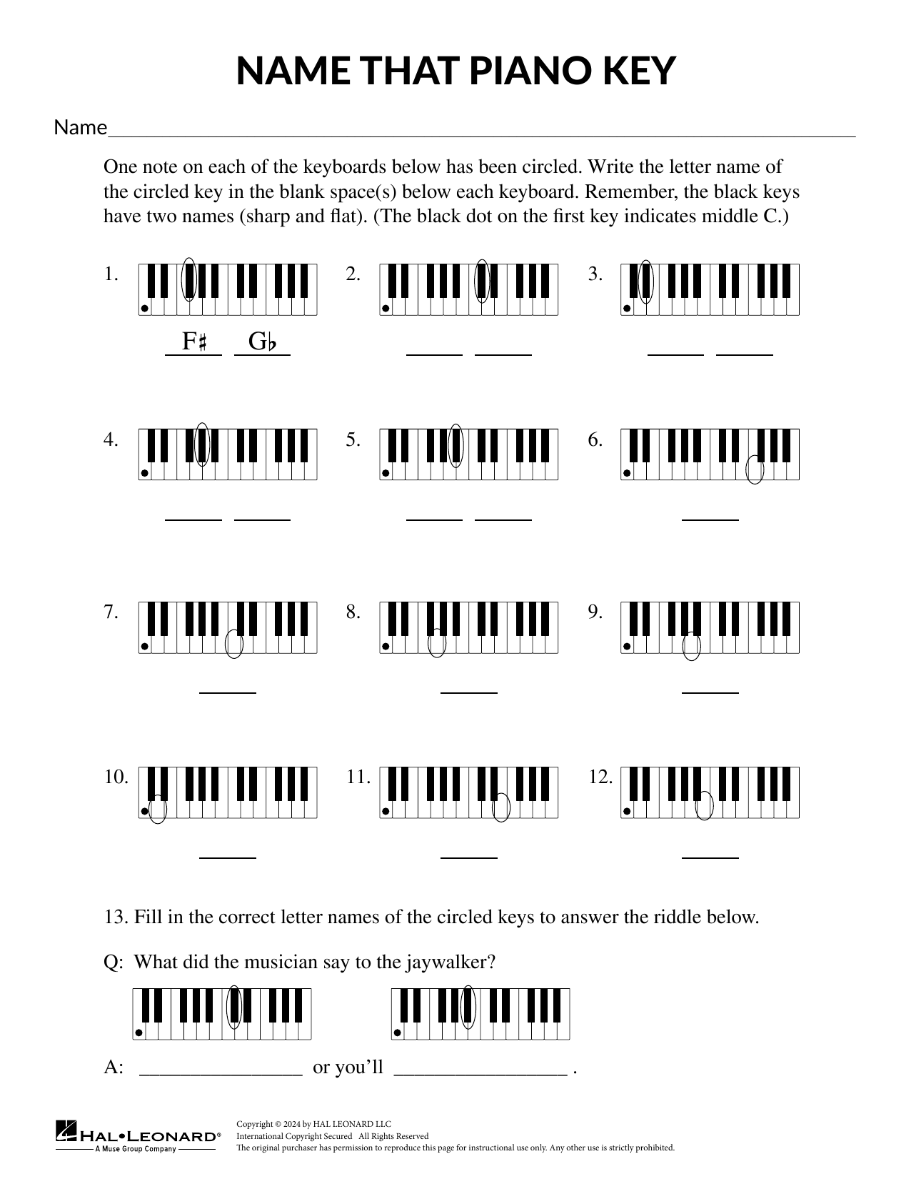 Mary Donelly Name that Piano Key sheet music notes and chords. Download Printable PDF.