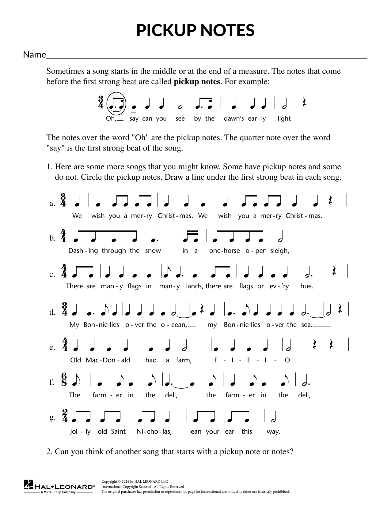 Mary Donnelly Pickup Notes sheet music notes and chords arranged for Theory Worksheet