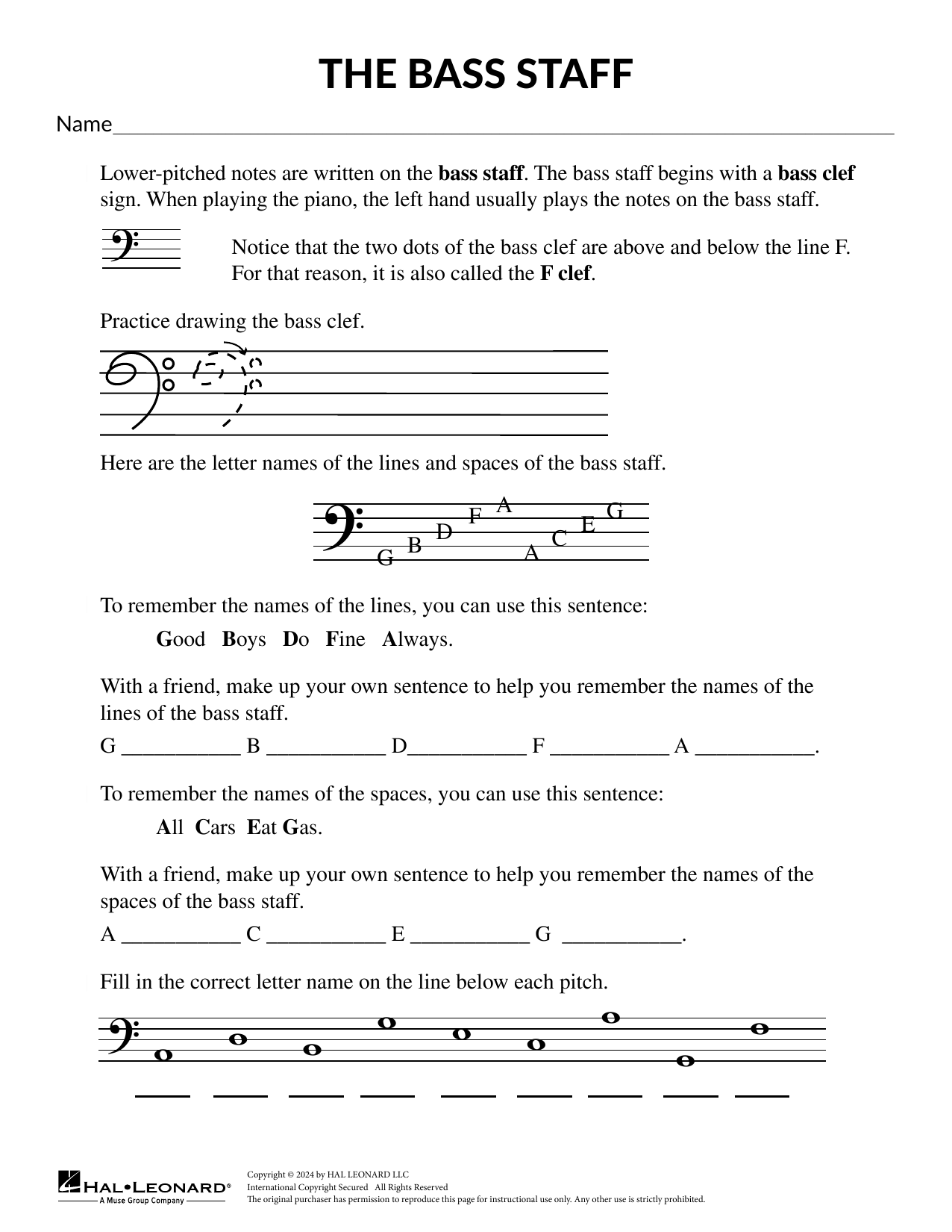 Mary Donnelly The Bass Staff sheet music notes and chords. Download Printable PDF.