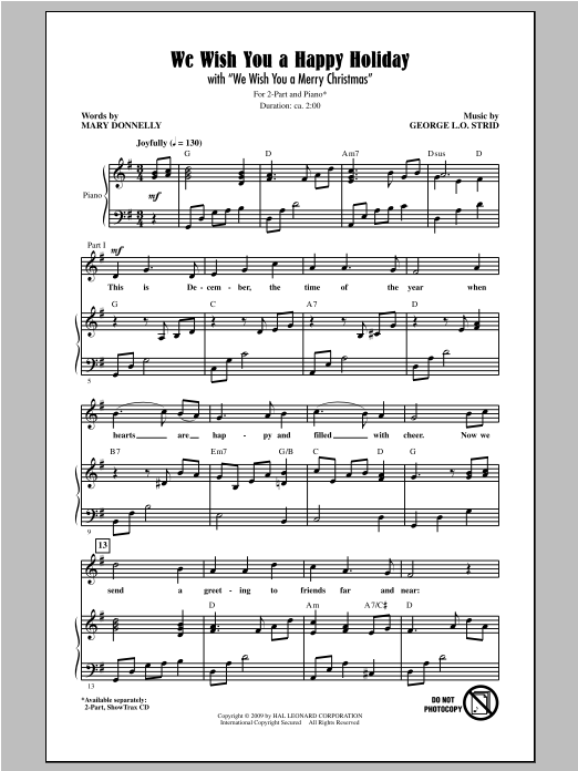 George L.O. Strid We Wish You A Happy Holiday sheet music notes and chords. Download Printable PDF.