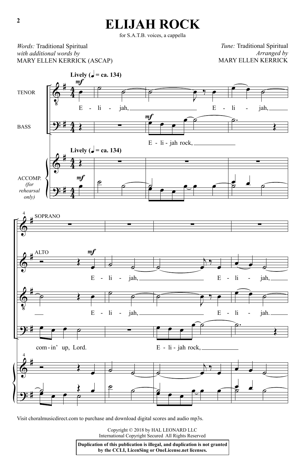 Mary Ellen Kerrick Elijah Rock sheet music notes and chords. Download Printable PDF.