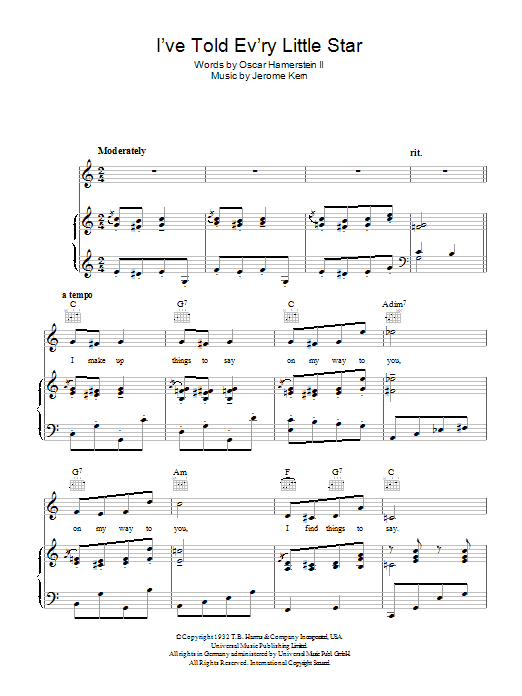 Learn to play Mary Ellis I've Told Ev'ry Little Star sheet music for Piano, Vocal & Guitar Chords in minutes. Price: 7.8900$ Mary Ellis I've Told Ev'ry Little Star sheet music notes and chords arranged for Piano, Vocal & Guitar Chords