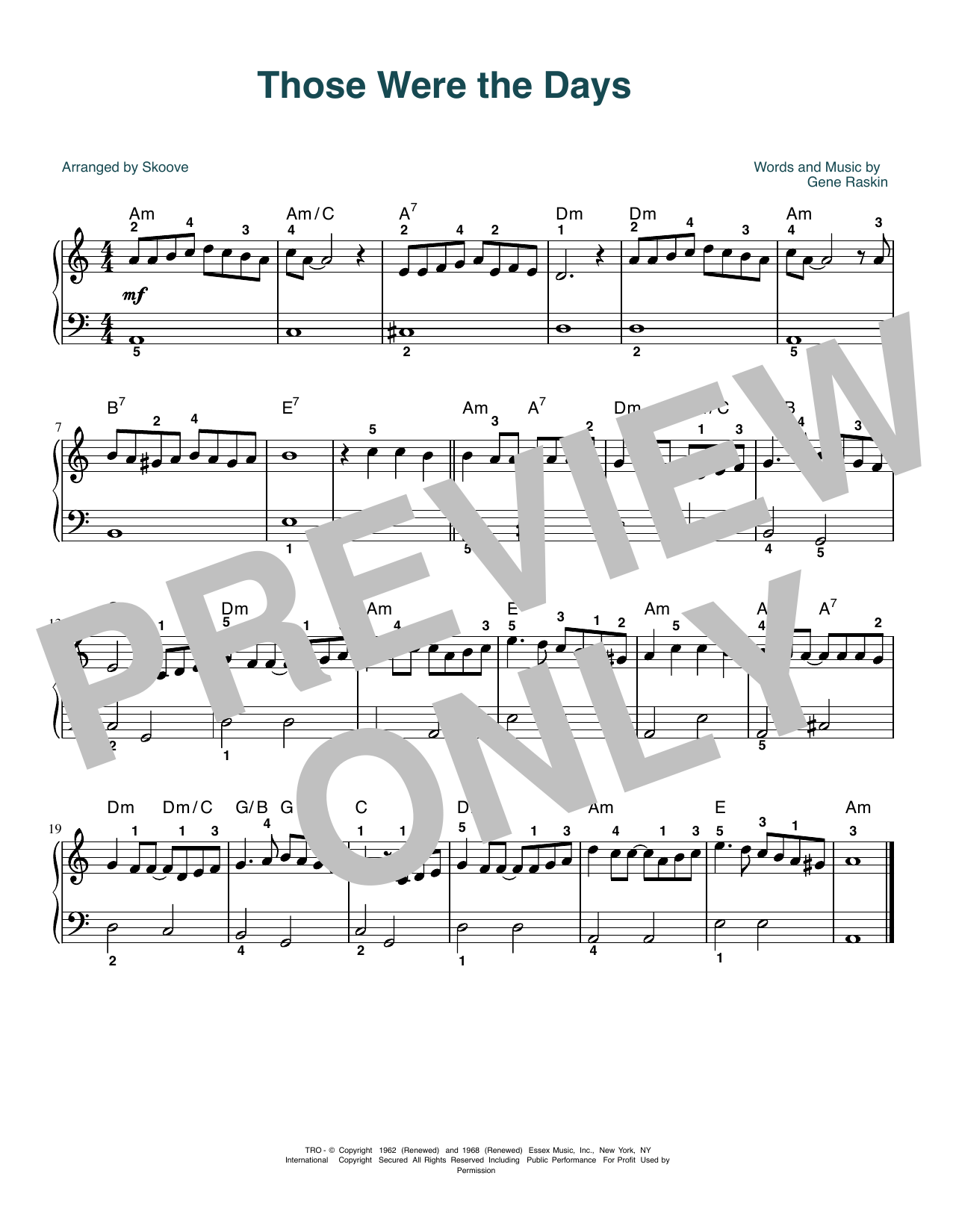 Mary Hopkin Those Were The Days (arr. Skoove) sheet music notes and chords. Download Printable PDF.