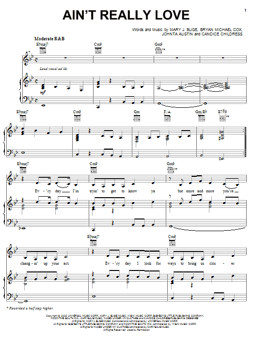 Mary J. Blige Ain't Really Love sheet music notes and chords arranged for Piano, Vocal & Guitar Chords (Right-Hand Melody)