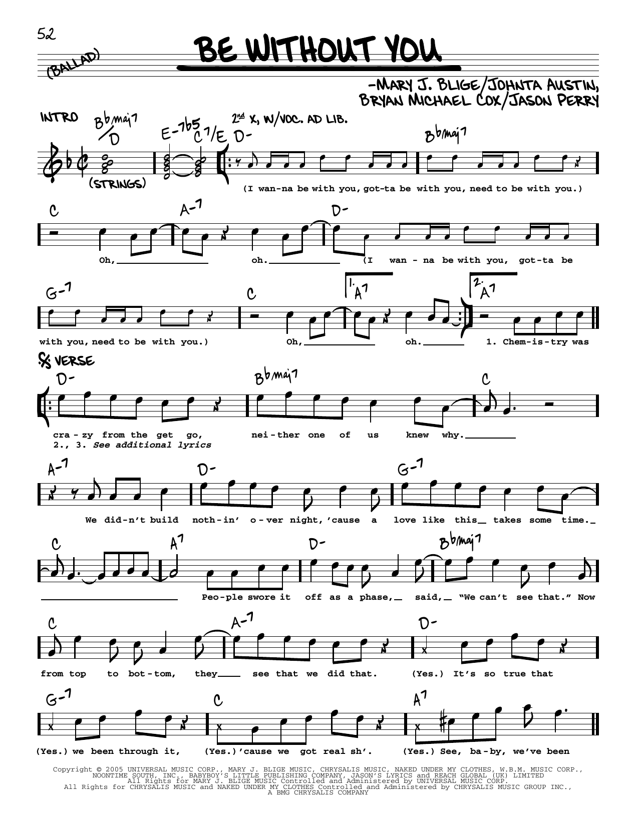 Mary J. Blige Be Without You sheet music notes and chords. Download Printable PDF.