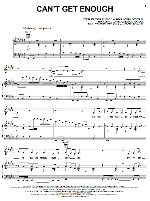 Learn to play Mary J. Blige Can't Get Enough sheet music for Piano, Vocal & Guitar Chords (Right-Hand Melody) in minutes. Price: 7.8900$ Mary J. Blige Can't Get Enough sheet music notes and chords arranged for Piano, Vocal & Guitar Chords (Right-Hand Melody)