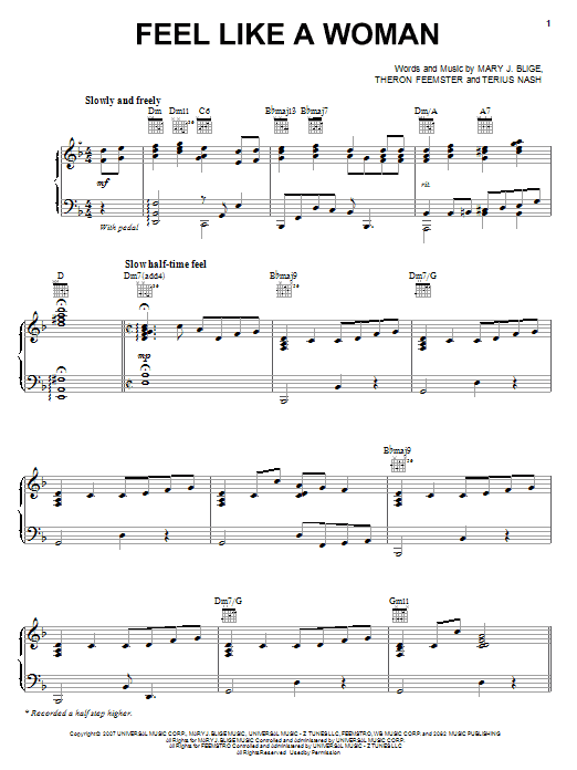 Learn to play Mary J. Blige Feel Like A Woman sheet music for Piano, Vocal & Guitar Chords (Right-Hand Melody) in minutes. Price: 7.8900$ Mary J. Blige Feel Like A Woman sheet music notes and chords arranged for Piano, Vocal & Guitar Chords (Right-Hand Melody)