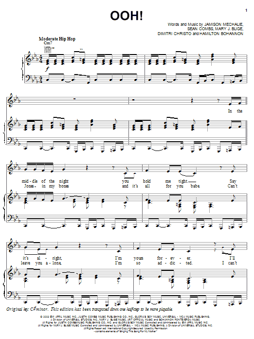 Learn to play Mary J. Blige Ooh! sheet music for Piano, Vocal & Guitar Chords (Right-Hand Melody) in minutes. Price: 7.8900$ Mary J. Blige Ooh! sheet music notes and chords arranged for Piano, Vocal & Guitar Chords (Right-Hand Melody)