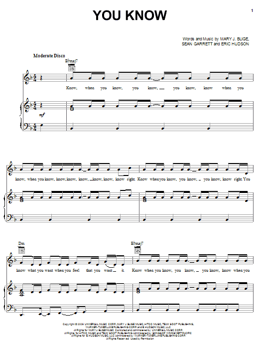 Learn to play Mary J. Blige You Know sheet music for Piano, Vocal & Guitar Chords (Right-Hand Melody) in minutes. Price: 7.8900$ Mary J. Blige You Know sheet music notes and chords arranged for Piano, Vocal & Guitar Chords (Right-Hand Melody)