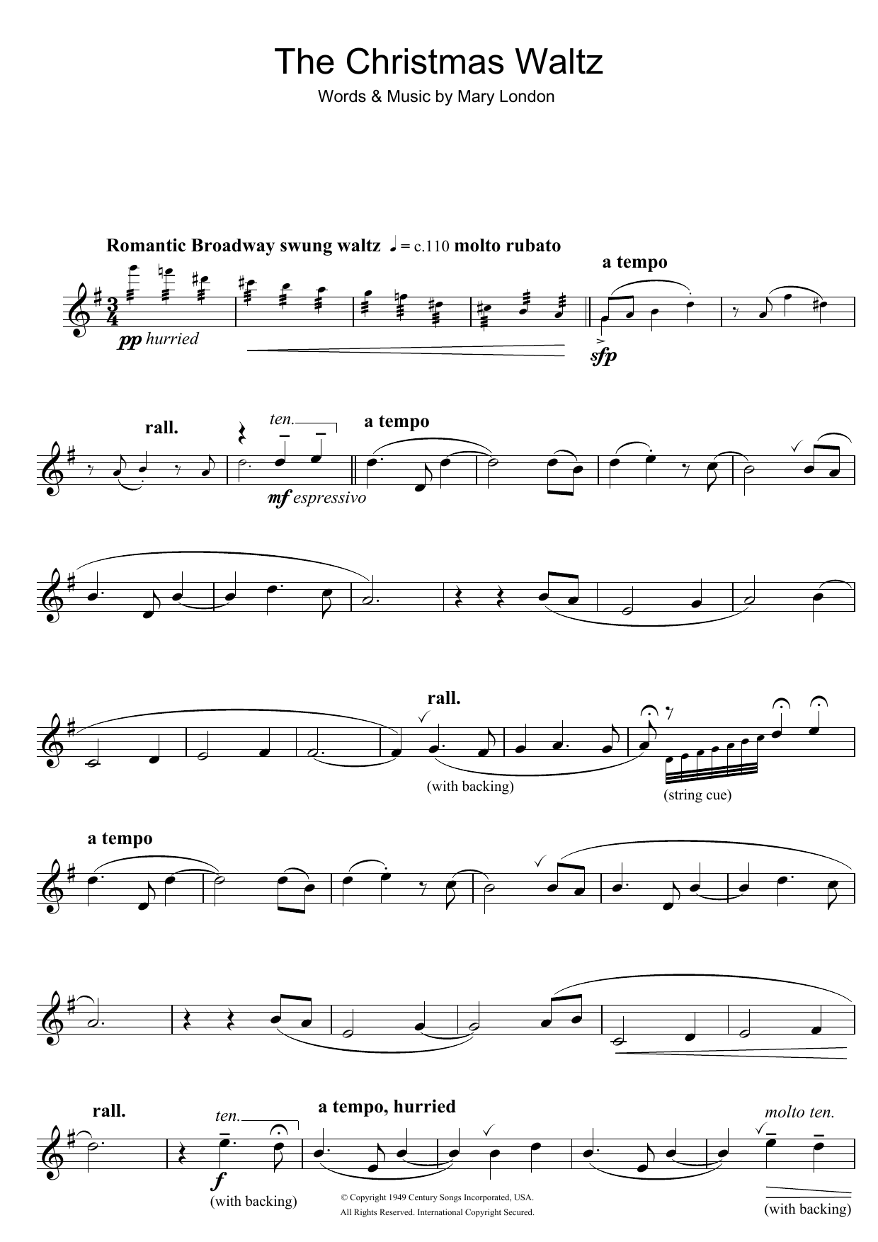 Mary London The Christmas Waltz sheet music notes and chords. Download Printable PDF.