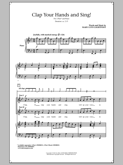 Mary Lynn Lightfoot Clap Your Hands And Sing! sheet music notes and chords. Download Printable PDF.