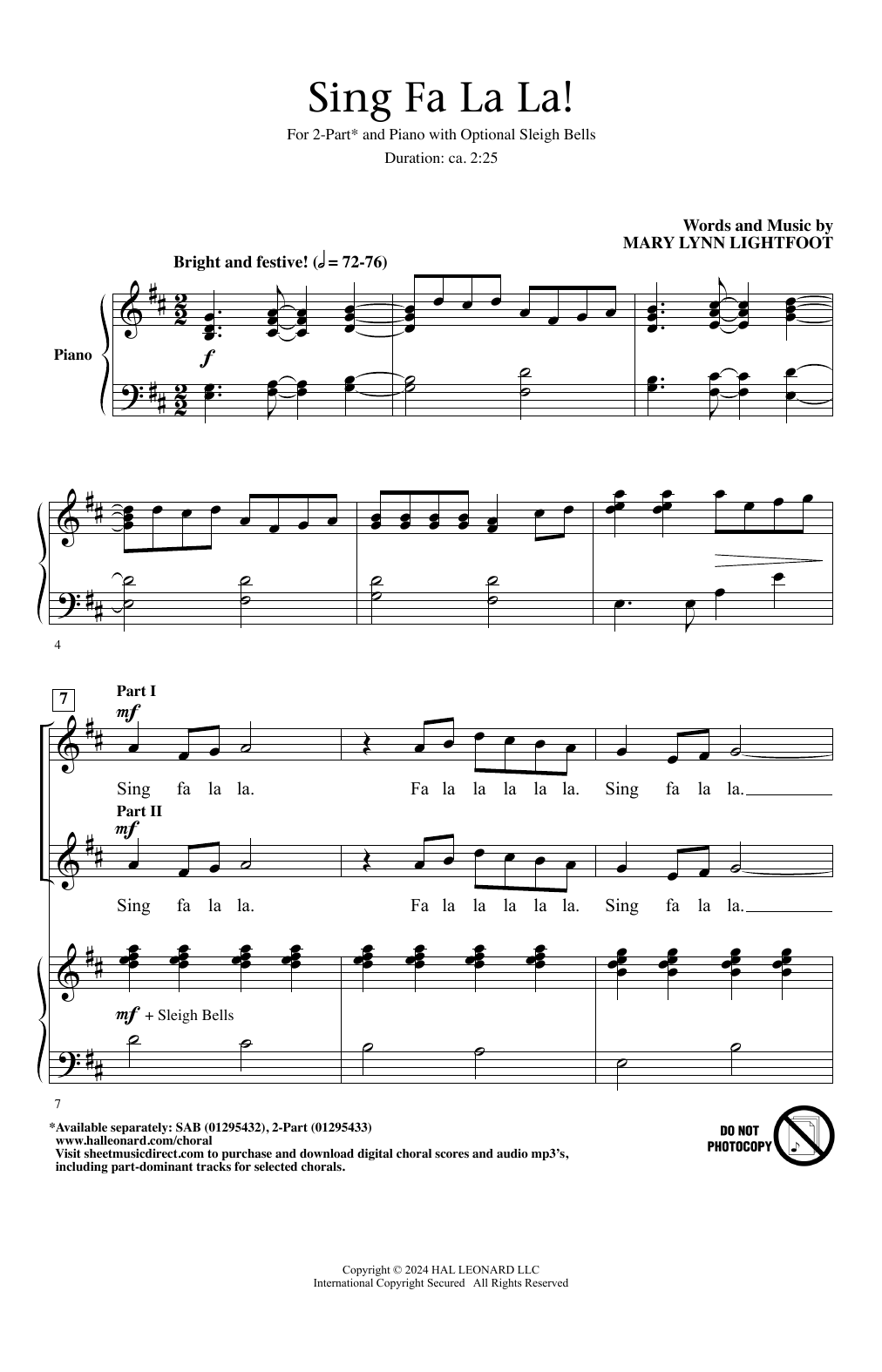 Mary Lynn Lightfoot Sing Fa La La! sheet music notes and chords. Download Printable PDF.