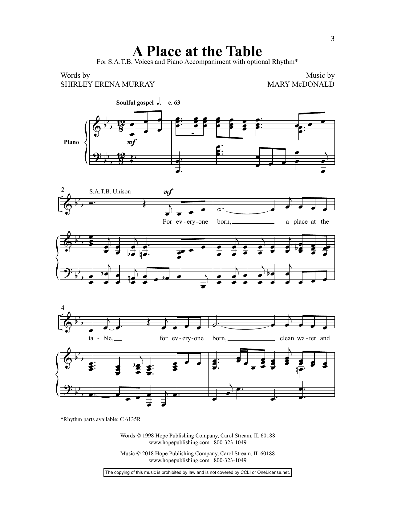 Mary McDonald A Place At The Table sheet music notes and chords. Download Printable PDF.