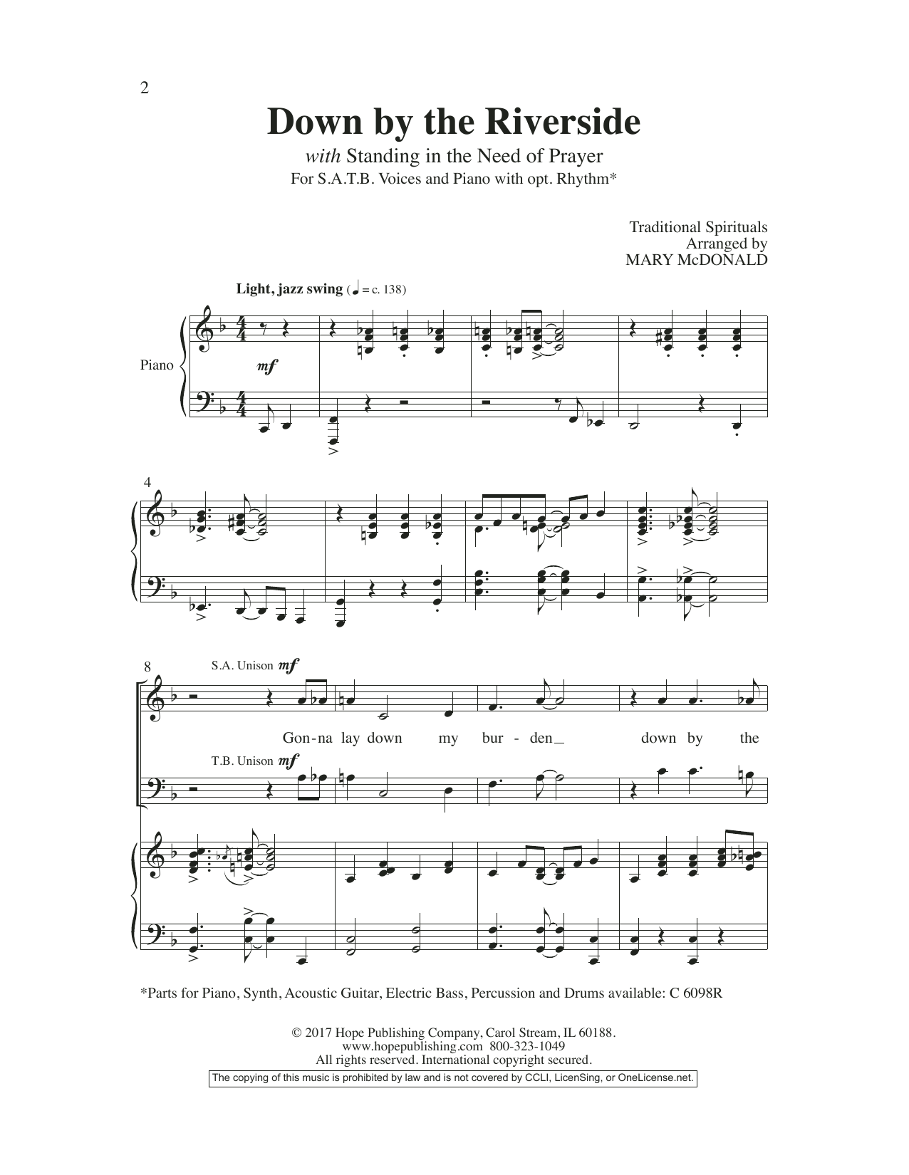 Learn to play Mary McDonald Down by the Riverside sheet music for SATB Choir in minutes. Price: 3.9900$ Mary McDonald Down by the Riverside sheet music notes and chords arranged for SATB Choir
