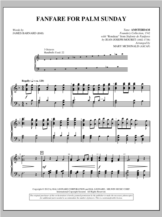 Learn to play Mary McDonald Fanfare For Palm Sunday sheet music for Handbells in minutes. Price: 16.9700$ Mary McDonald Fanfare For Palm Sunday sheet music notes and chords arranged for Handbells