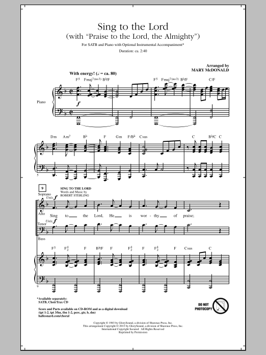 Mary McDonald Praise To The Lord, The Almighty sheet music notes and chords. Download Printable PDF.