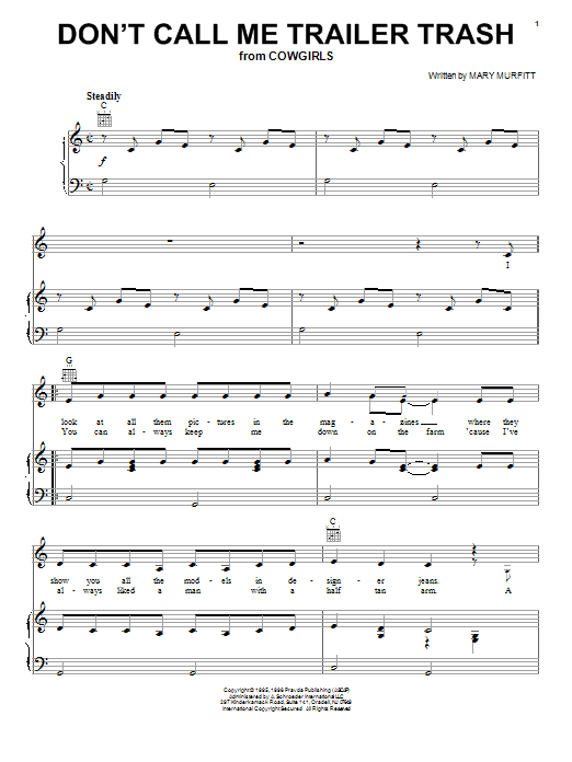 Mary Murfitt Don't Call Me Trailer Trash sheet music notes and chords arranged for Piano, Vocal & Guitar Chords (Right-Hand Melody)
