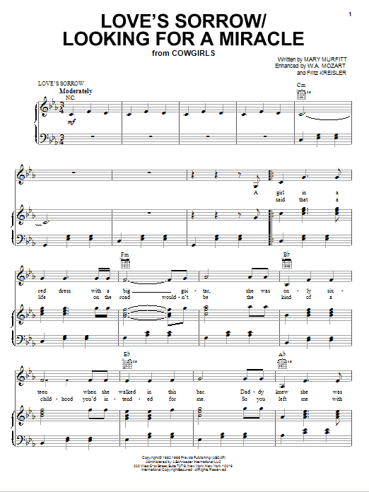 Learn to play Mary Murfitt Love's Sorrow/Looking For A Miracle sheet music for Piano, Vocal & Guitar Chords (Right-Hand Melody) in minutes. Price: 7.8900$ Mary Murfitt Love's Sorrow/Looking For A Miracle sheet music notes and chords arranged for Piano, Vocal & Guitar Chords (Right-Hand Melody)