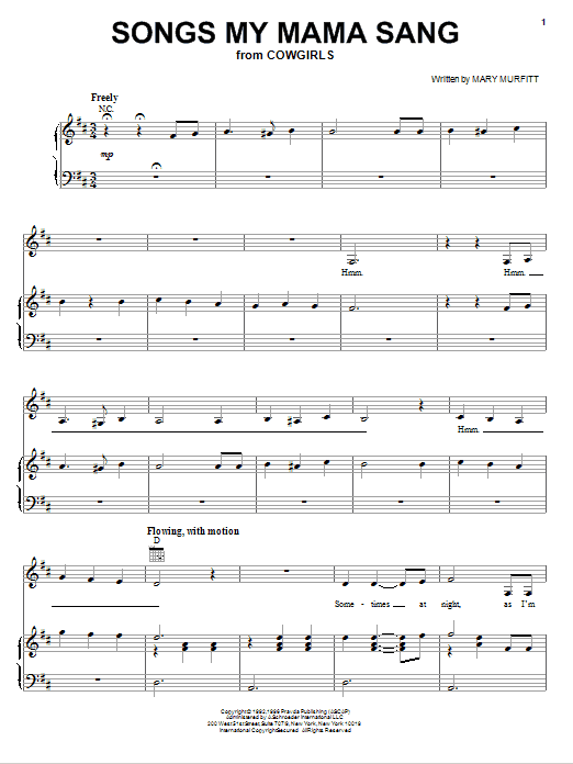 Learn to play Mary Murfitt Songs My Mama Sang sheet music for Piano, Vocal & Guitar Chords (Right-Hand Melody) in minutes. Price: 7.8900$ Mary Murfitt Songs My Mama Sang sheet music notes and chords arranged for Piano, Vocal & Guitar Chords (Right-Hand Melody)